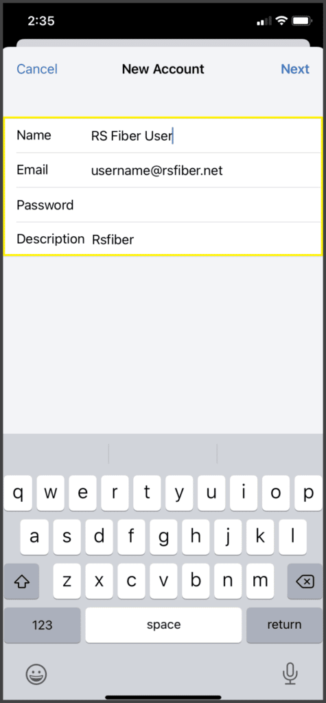 iPhone® Settings for RS Fiber Email - RS Fiber